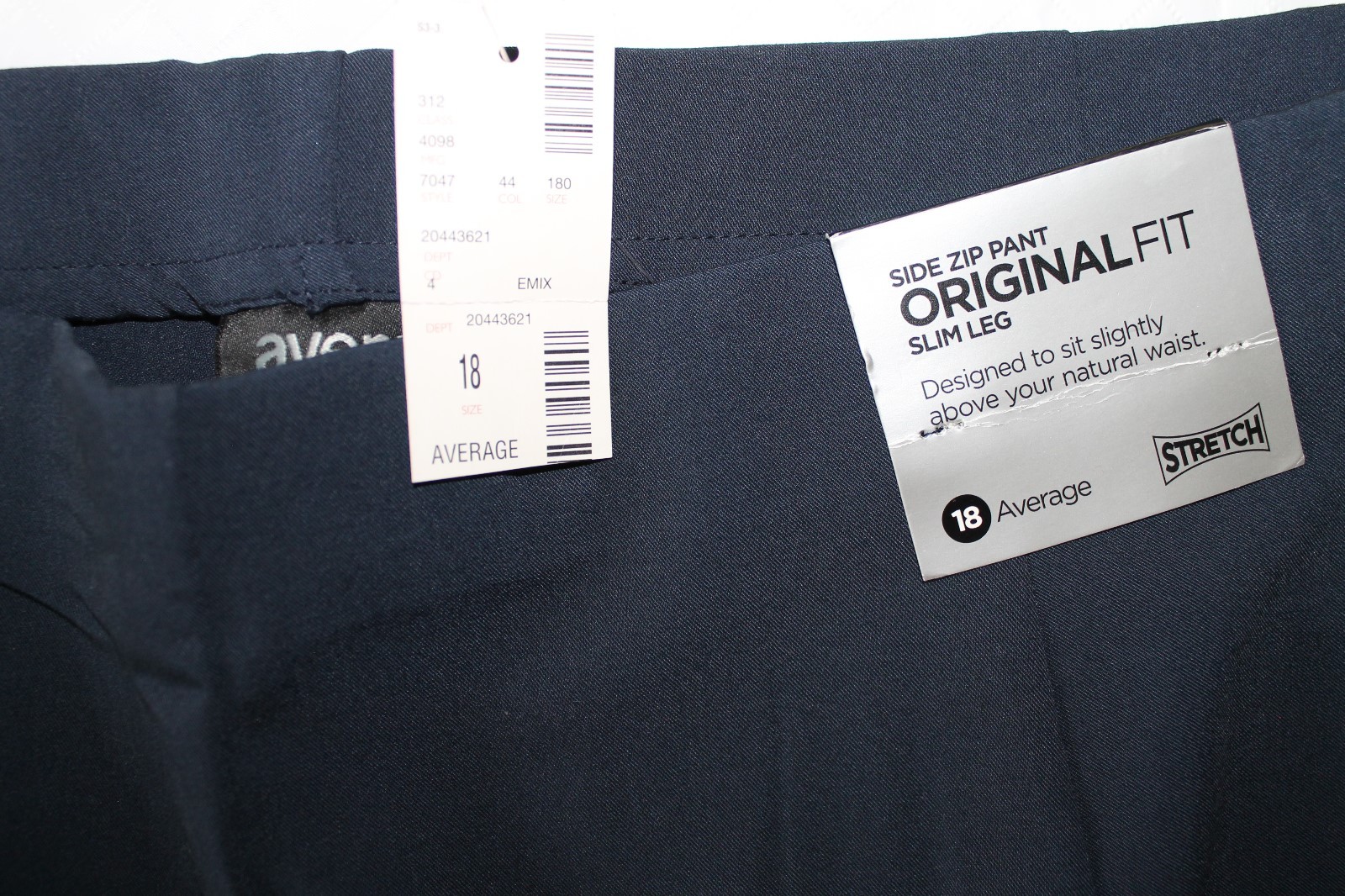 Womens pants AVENUE size 18 Ave navy side zip original slim leg NEW (km78)