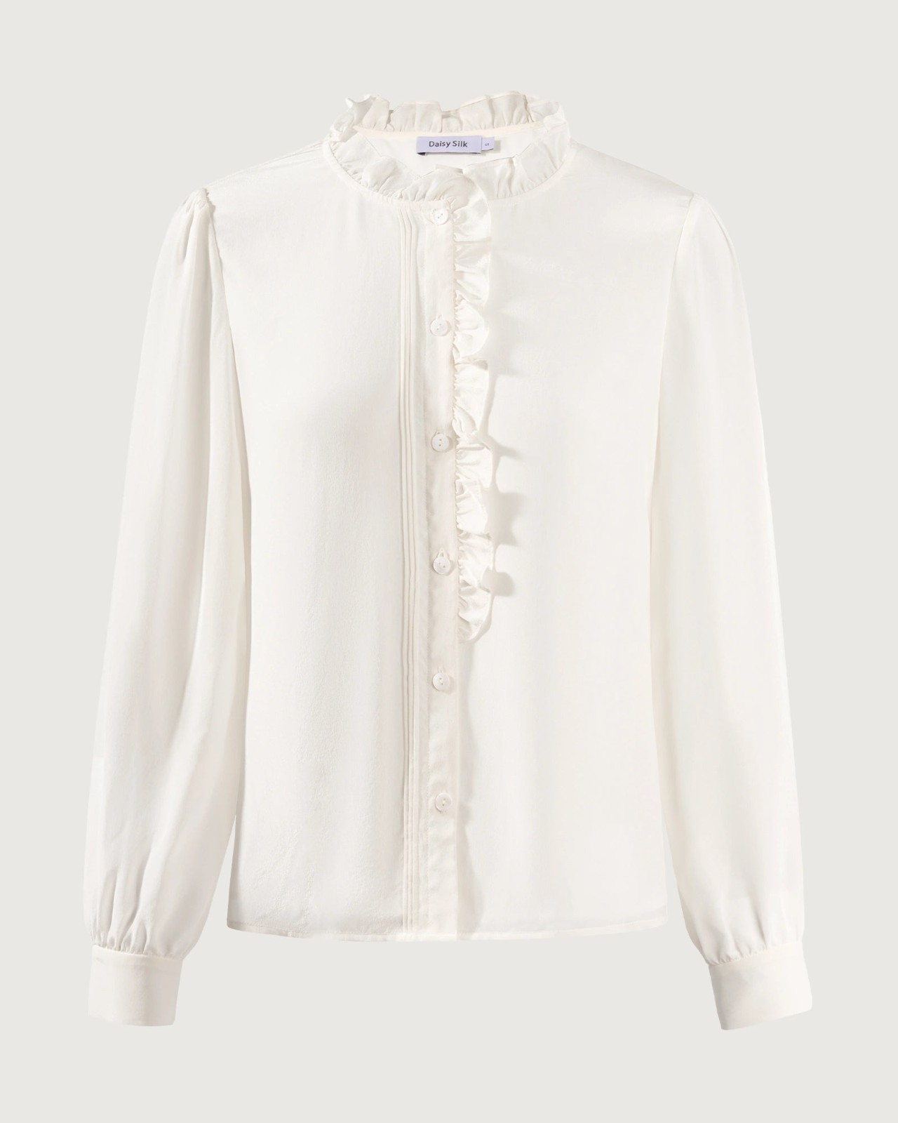 Long Sleeve Silk Blouse with Ruffle Trim