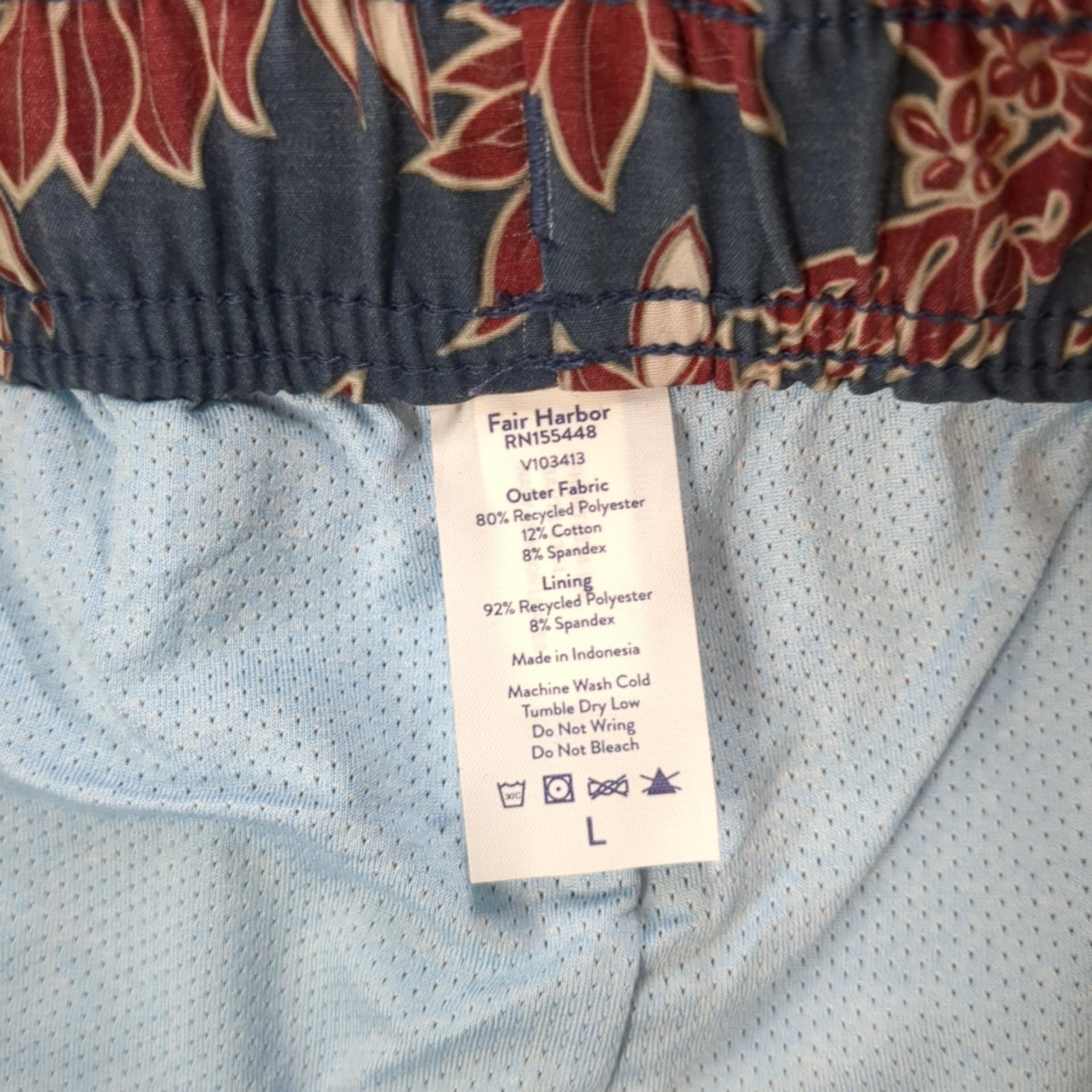 Fair Harbor Shorts Mens Large Blue Bayberry 7 Inch Swim Trunks Lined Drawstring