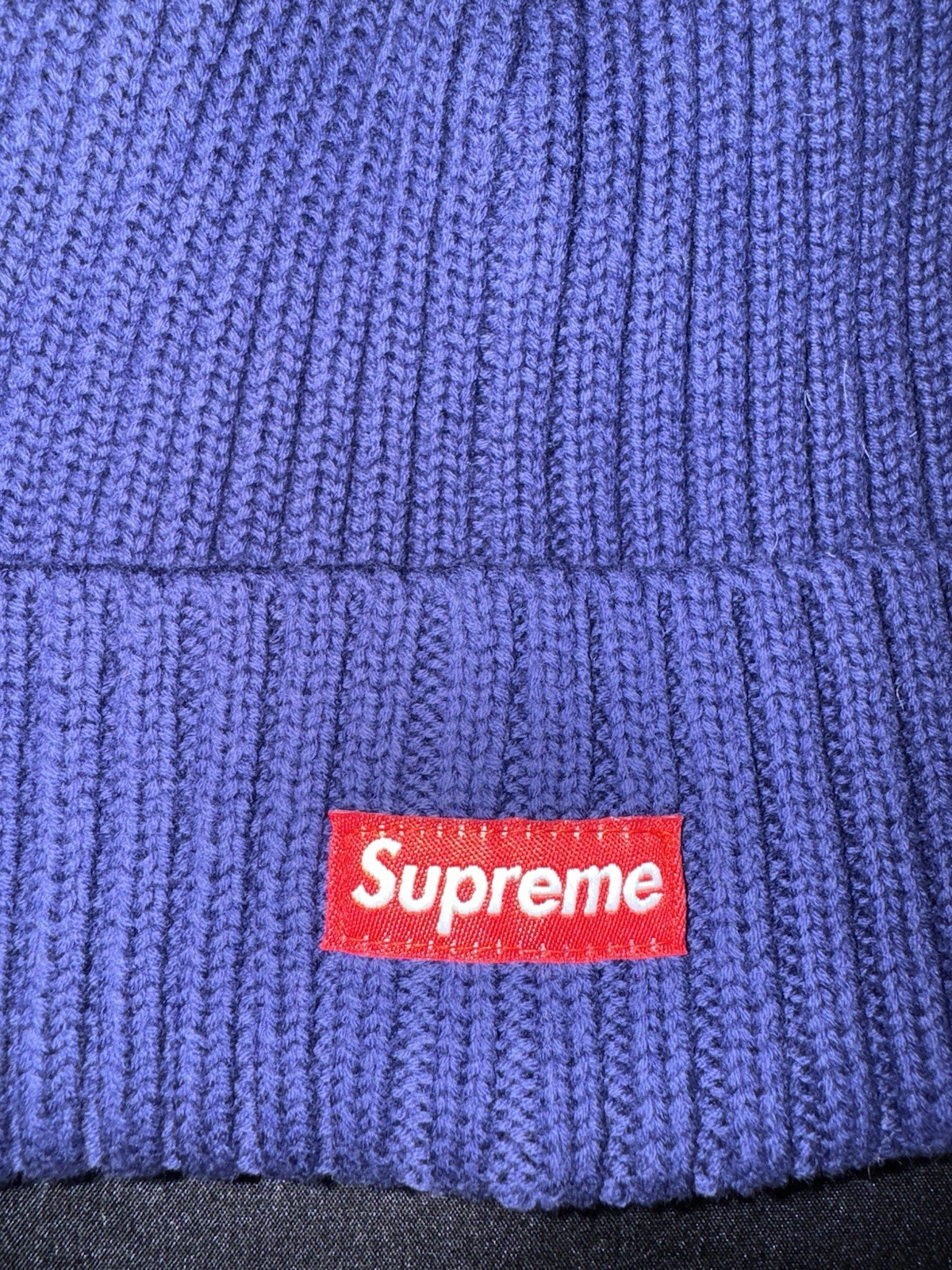 Supreme Blue Rib Knit Beanie Hat w/ Red Box Logo Patch, One Size