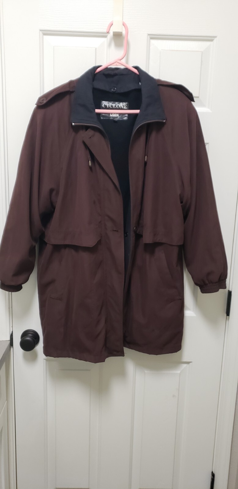 Cyclone/Utex Chocolate Brown Mid-length Rain Jacket W/ Black Turn Down Collar M