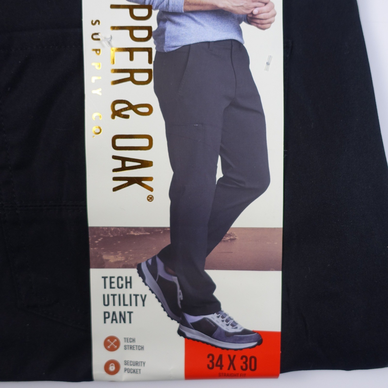 Copper and Oak Supply Co Mens 34×30 Black Straight Fit Tech Utility Pants