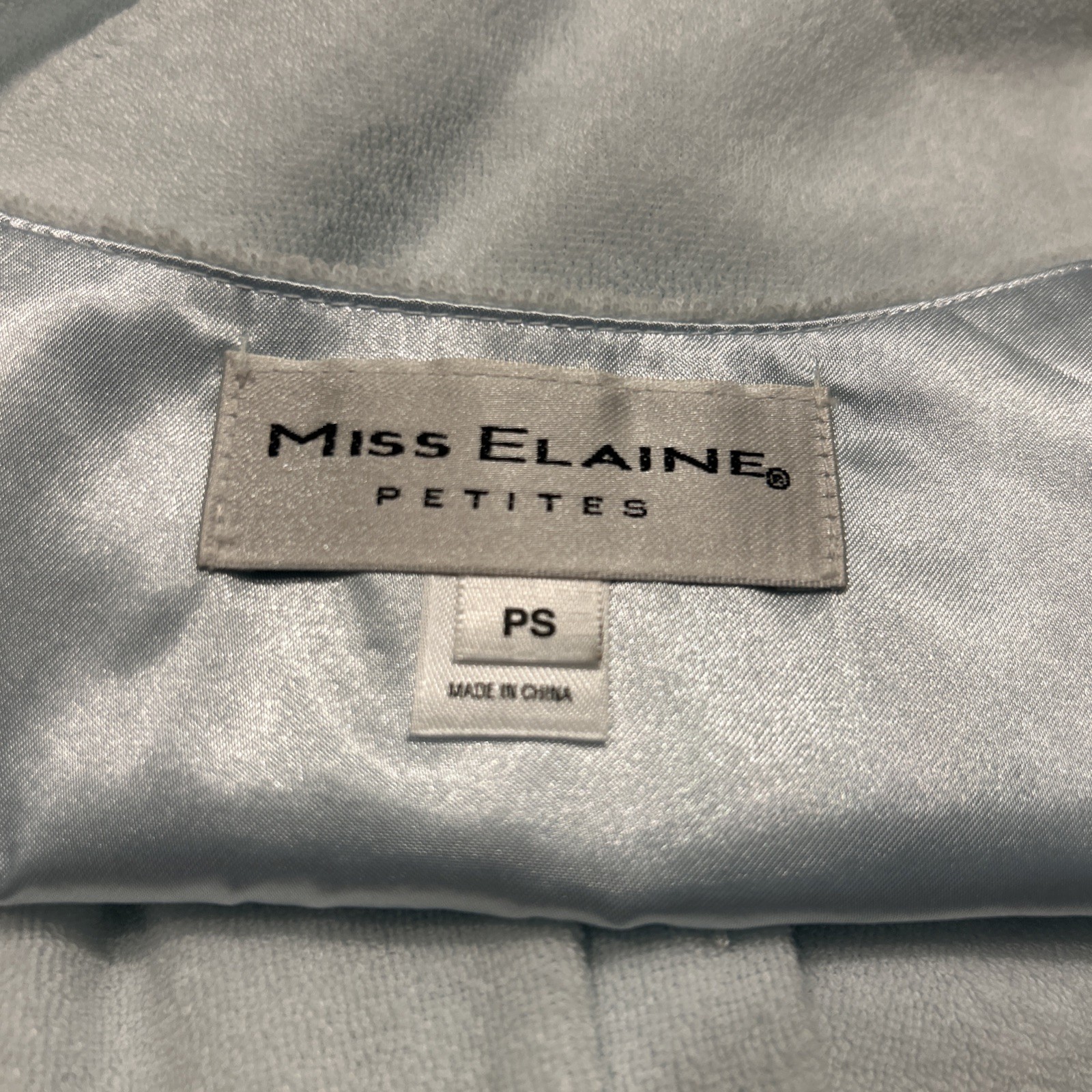 NEW Miss Elaine Petites Sz S Blue Dress Robe Zip Front Embroidered & Pockets