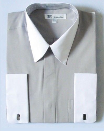 New Men’s Stylish French Cuff Dress Shirt Two-Tone 10 + Colors M to 4X New 03F2