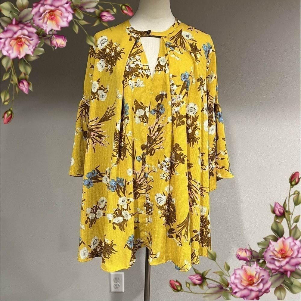Umgee a-line long sleeve floral mini tunic dress size Medium