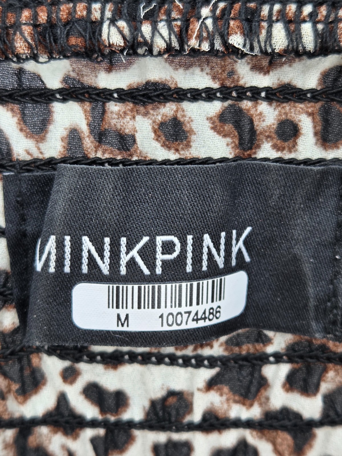 MinkPnk Blouse Womens Medium Brown Animal Print Smocked Boho Popover Top