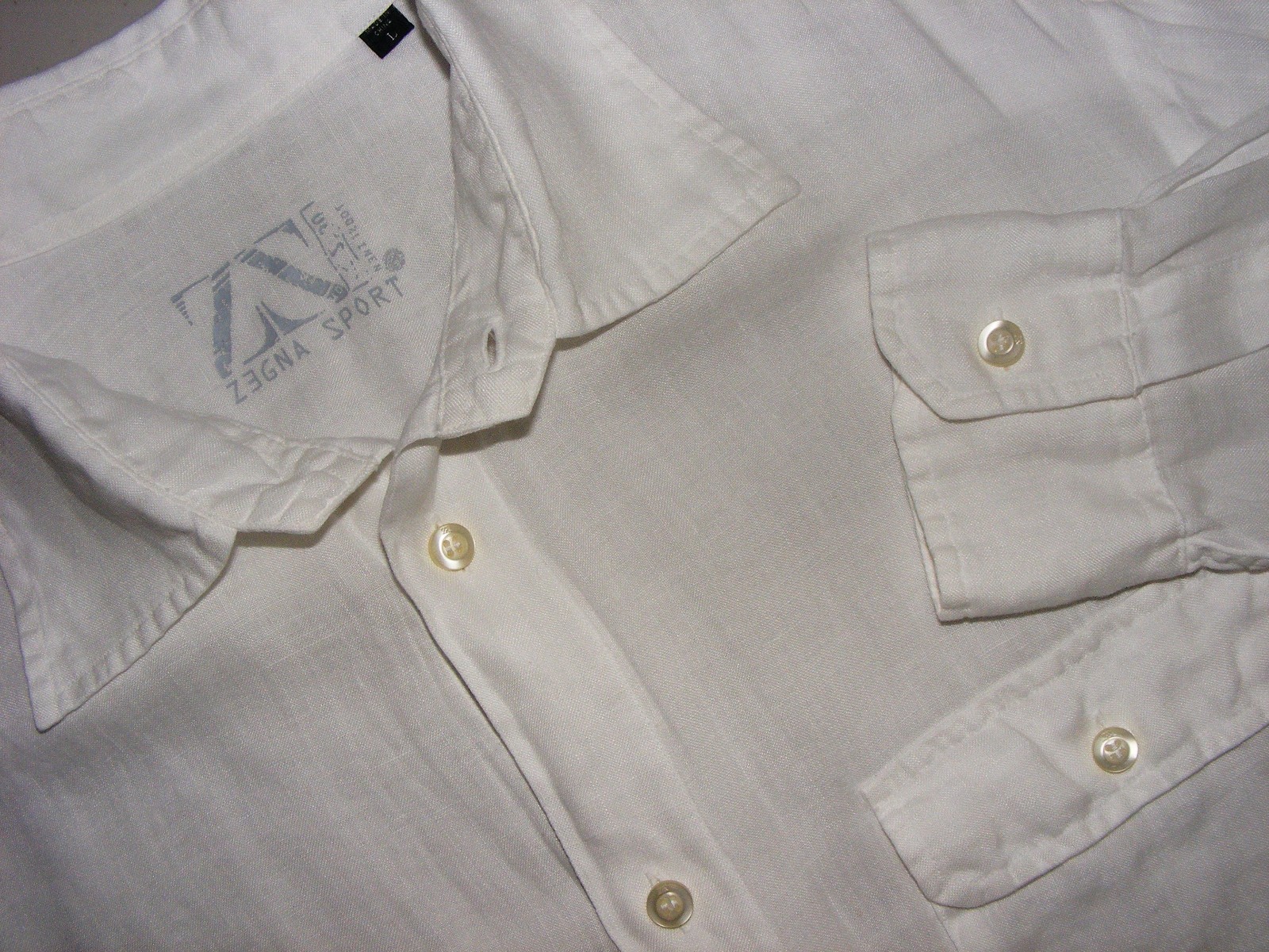 MENS SZ L ERMENEGILDO ZEGNA SPORT 100% LINEN WHITE ROLL UP BUTTON SLEEVE SHIRT L