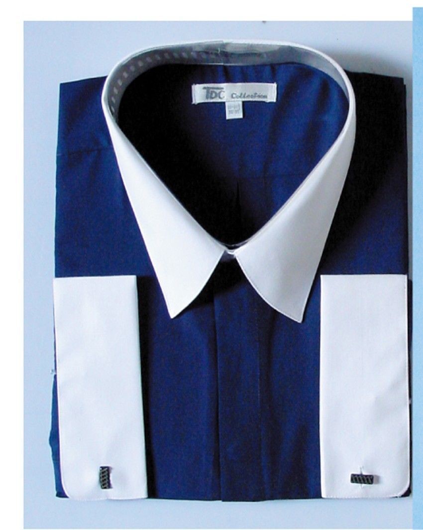 New Men’s Stylish French Cuff Dress Shirt Two-Tone 10 + Colors M to 4X New 03F2