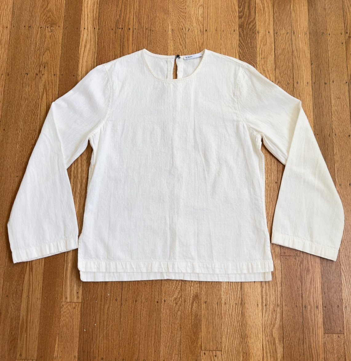 BLDWN Winters Cotton Linen Blend Top Blouse Pullover Long Sleeve Cream Sz. Large