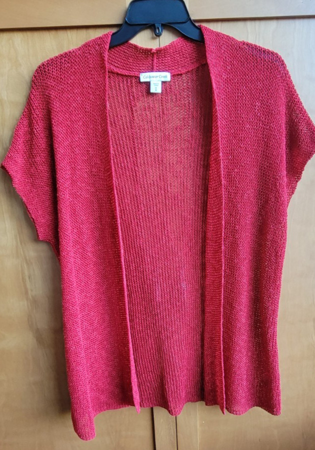 Coldwater Creek Red Open Knit Short Sleeve Cardigan Sweater Womens 1X 18