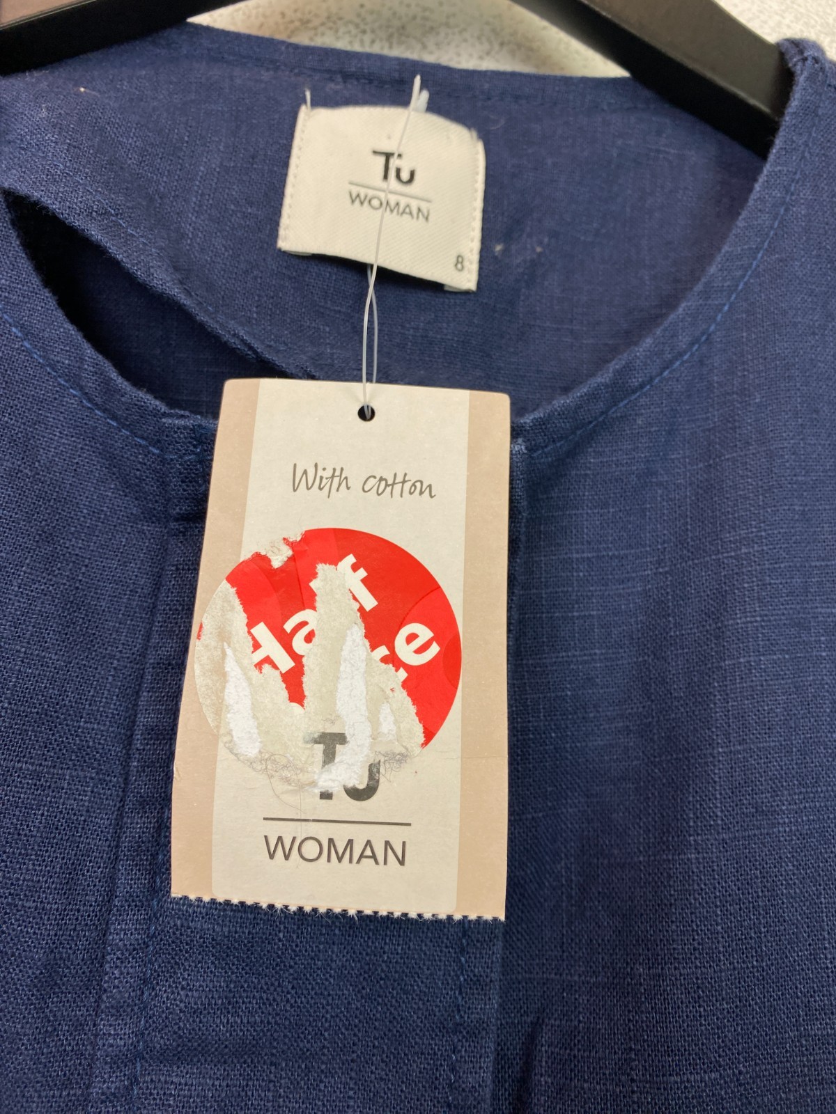 Tu Blue Plain Jacket Collarless Utility Zip Snap Button Pockets UK 8 NEW