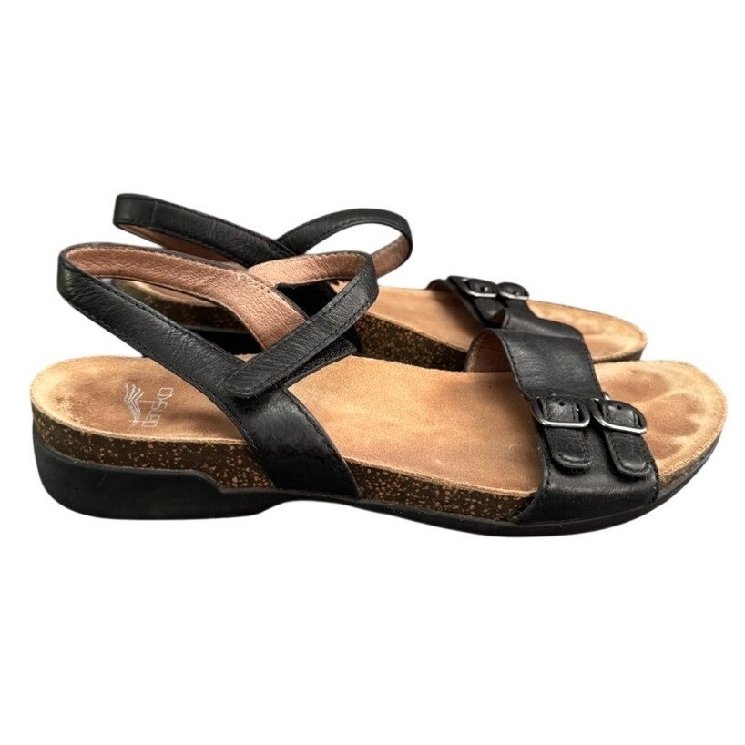 Dansko Rebekah Black Leather Buckle Ankle Strap Sandals Womens Size 38