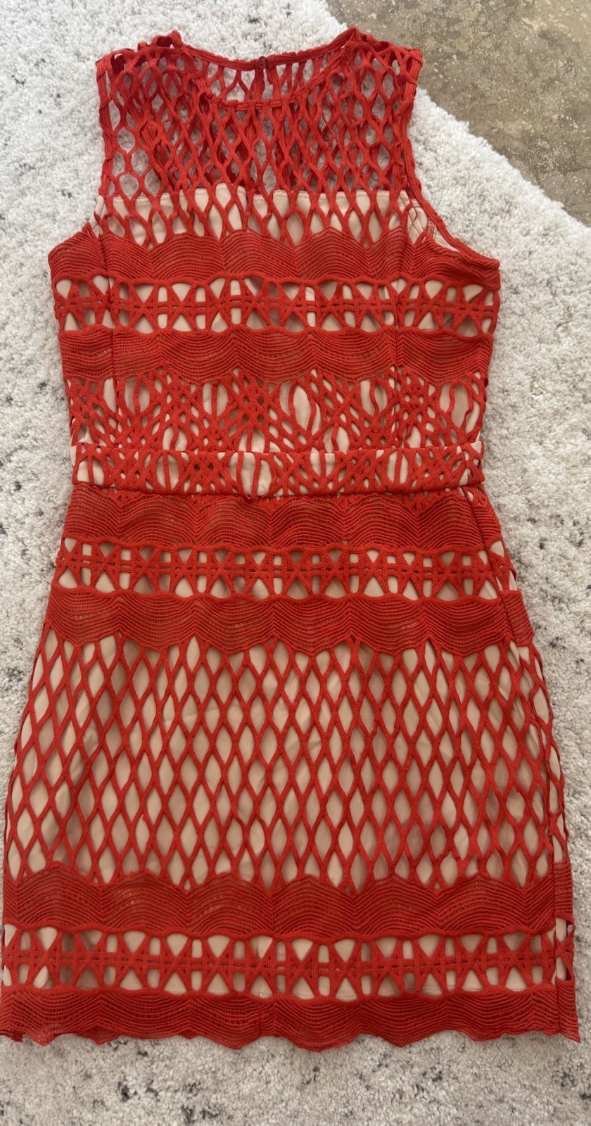 Endless Rose Women’s Guipure Lace Bodycon Dress in Orangish-Red/ Chili Size M