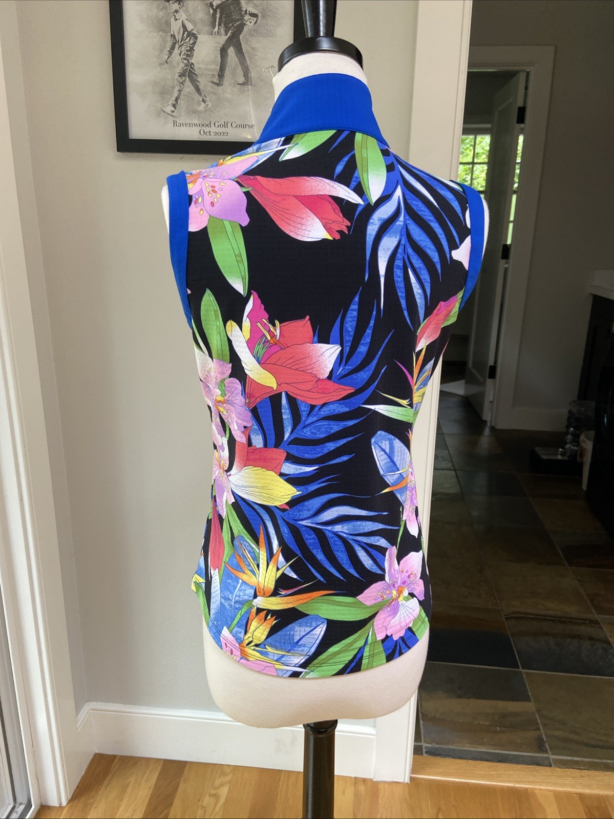 IBKUL Rio Sleeveless Mock Neck Top Black Multi S L XL Golf Shirt UPF 50