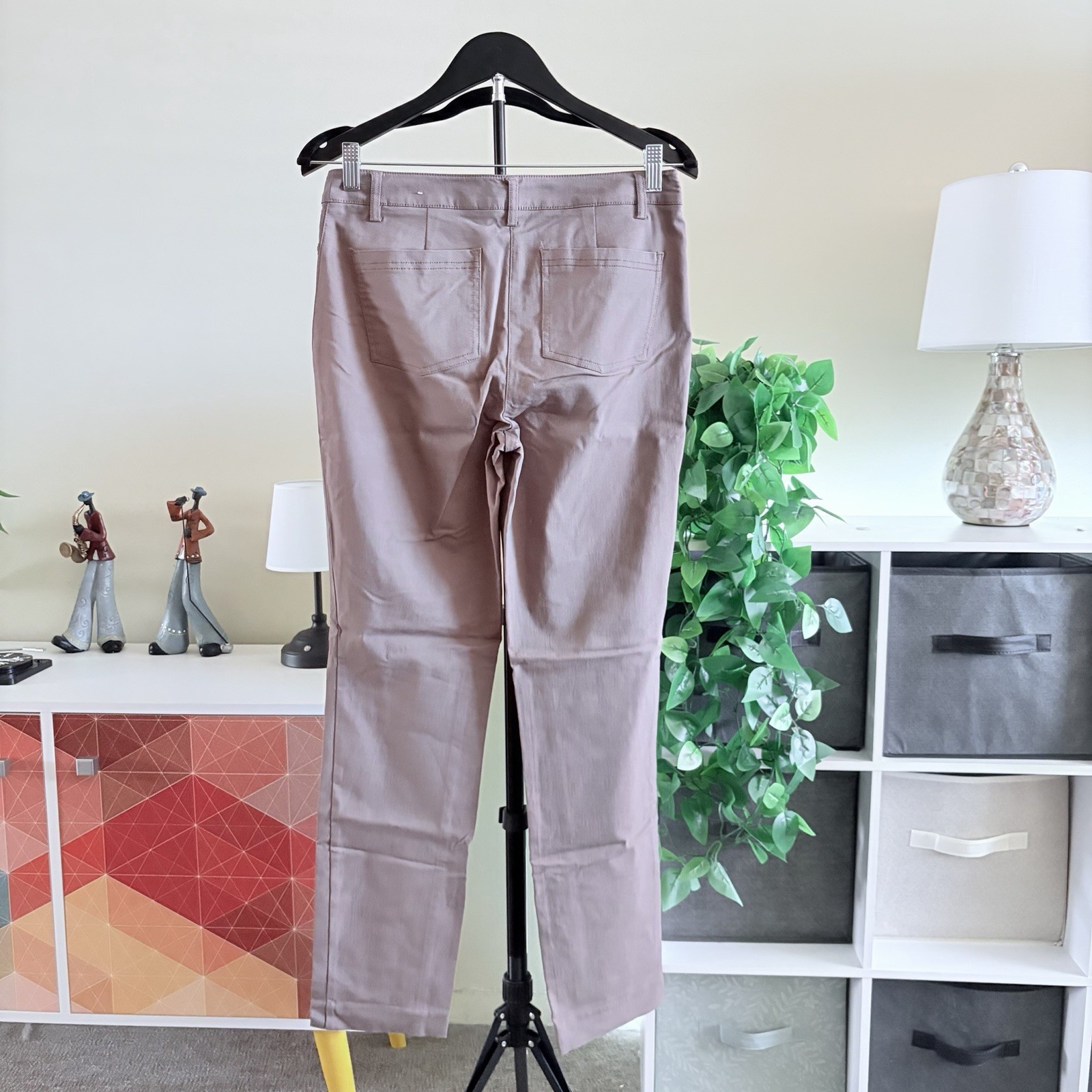 Larry Levine Women’s Purple Twill Straight-Leg Pants Stretch Flat Front Pockets6