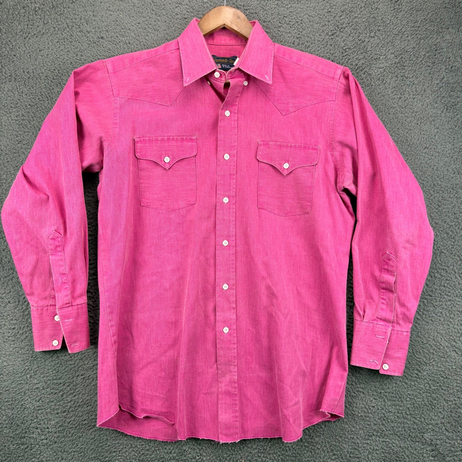 Panhandle Slim Mens Pink Western Pearl Snap Long Sleeve Shirt 16×34 Made in USA