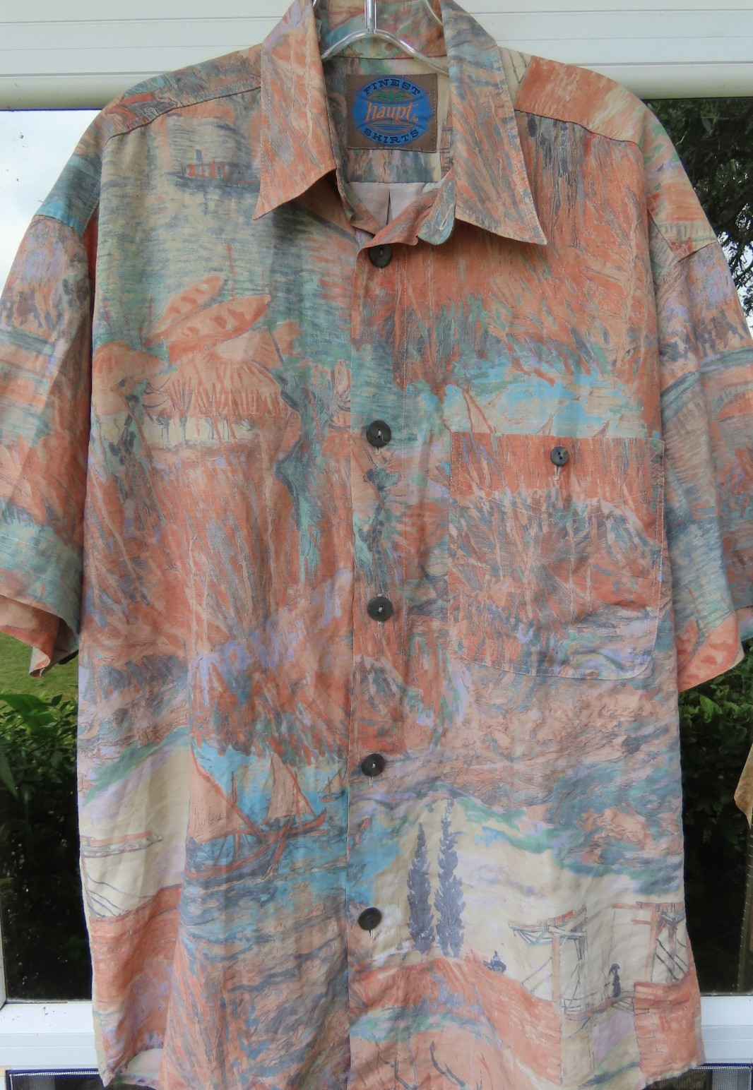 Haupt Finest Shirt Mens Viscose Abstract Colorful 39 15 1/2 Medium West Germany