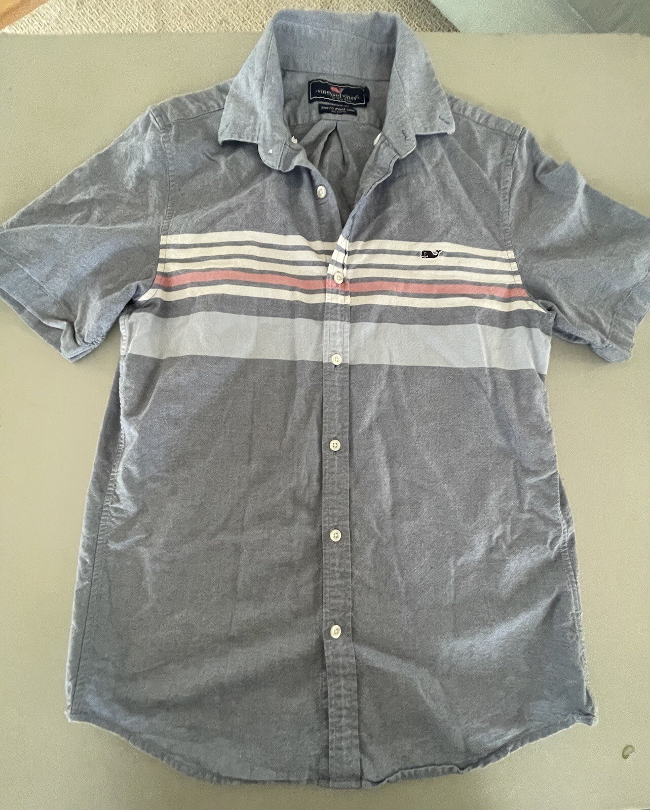 Men’s Vineyard Vines S/S Slim Fit WHALE Shirt Button Down Striped SMALL TEENS!