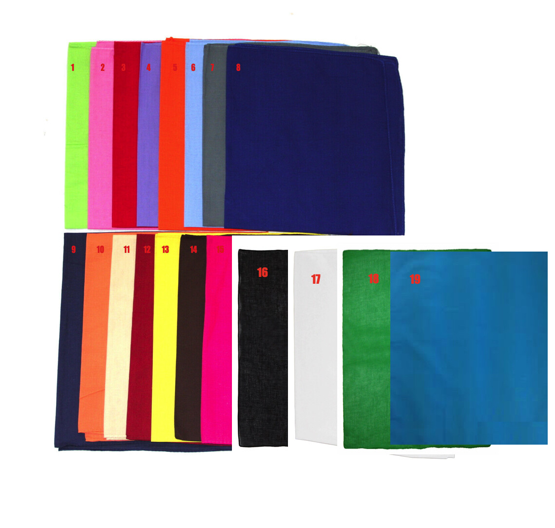 Pack of 12- Plain color Bandanas –WHOLESALE – Ship From NEW YORK