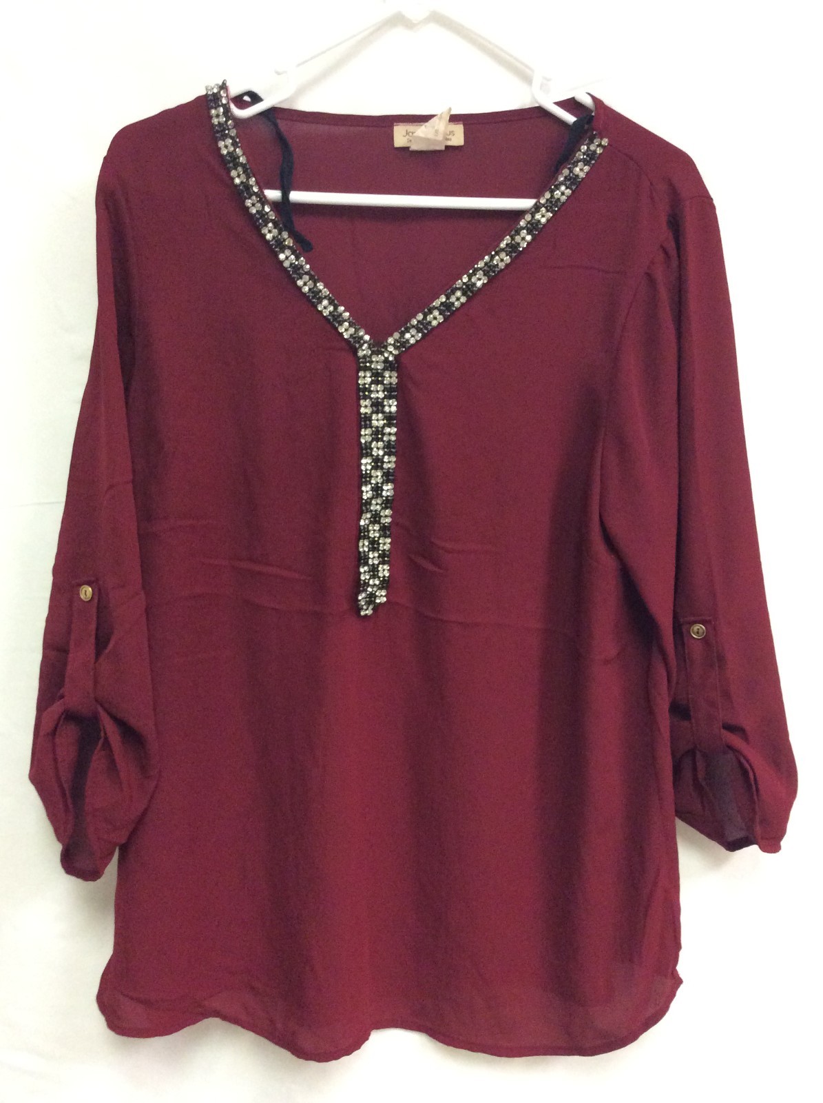 Janette Plus Los Angeles Women Shirt Blouse Top Rust 3/4 Roll Up Size 1XL