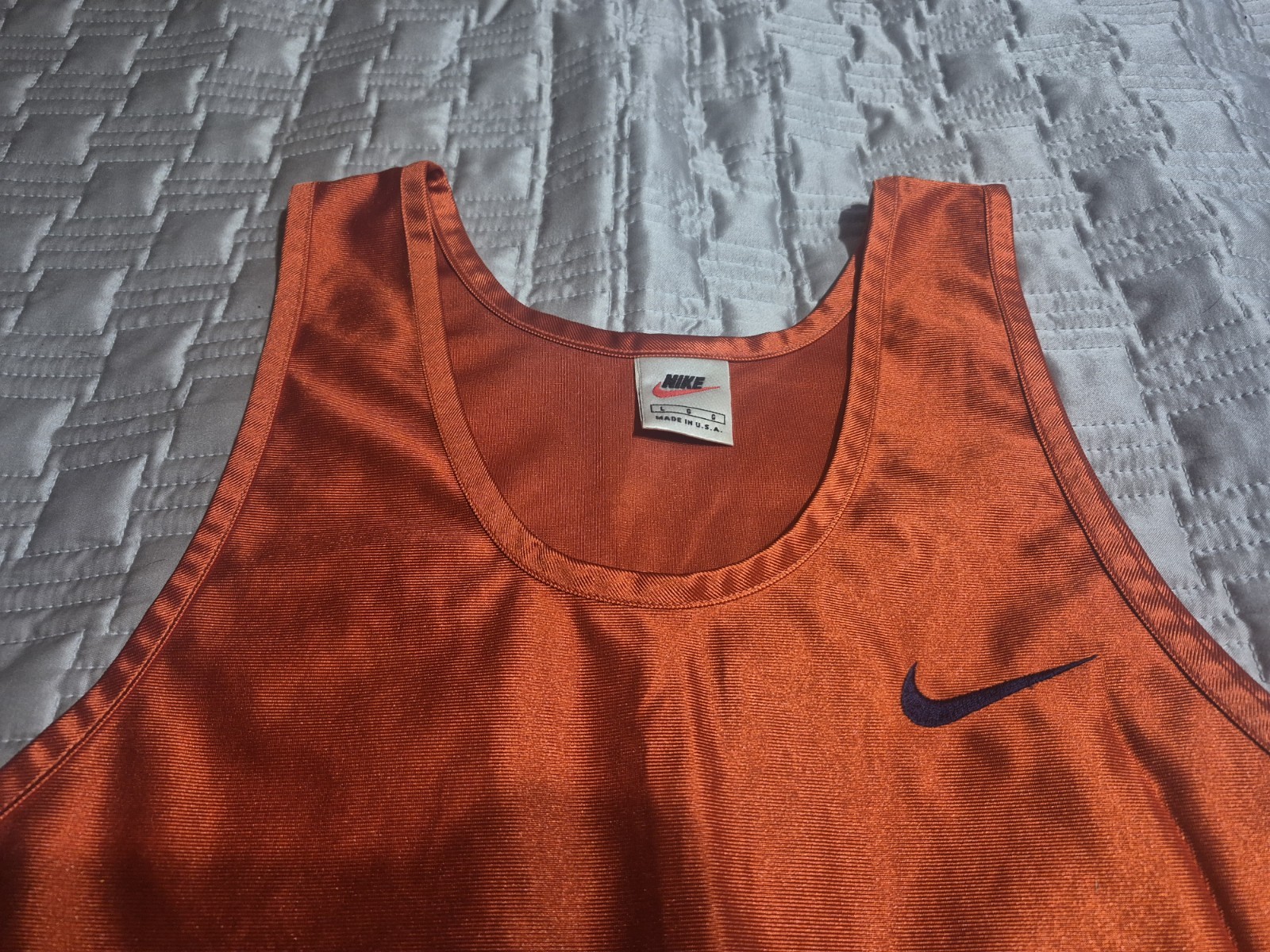 Vintage 90s Nike Basketball Jersey Tank Top Large Satin Orange Silky Shiny