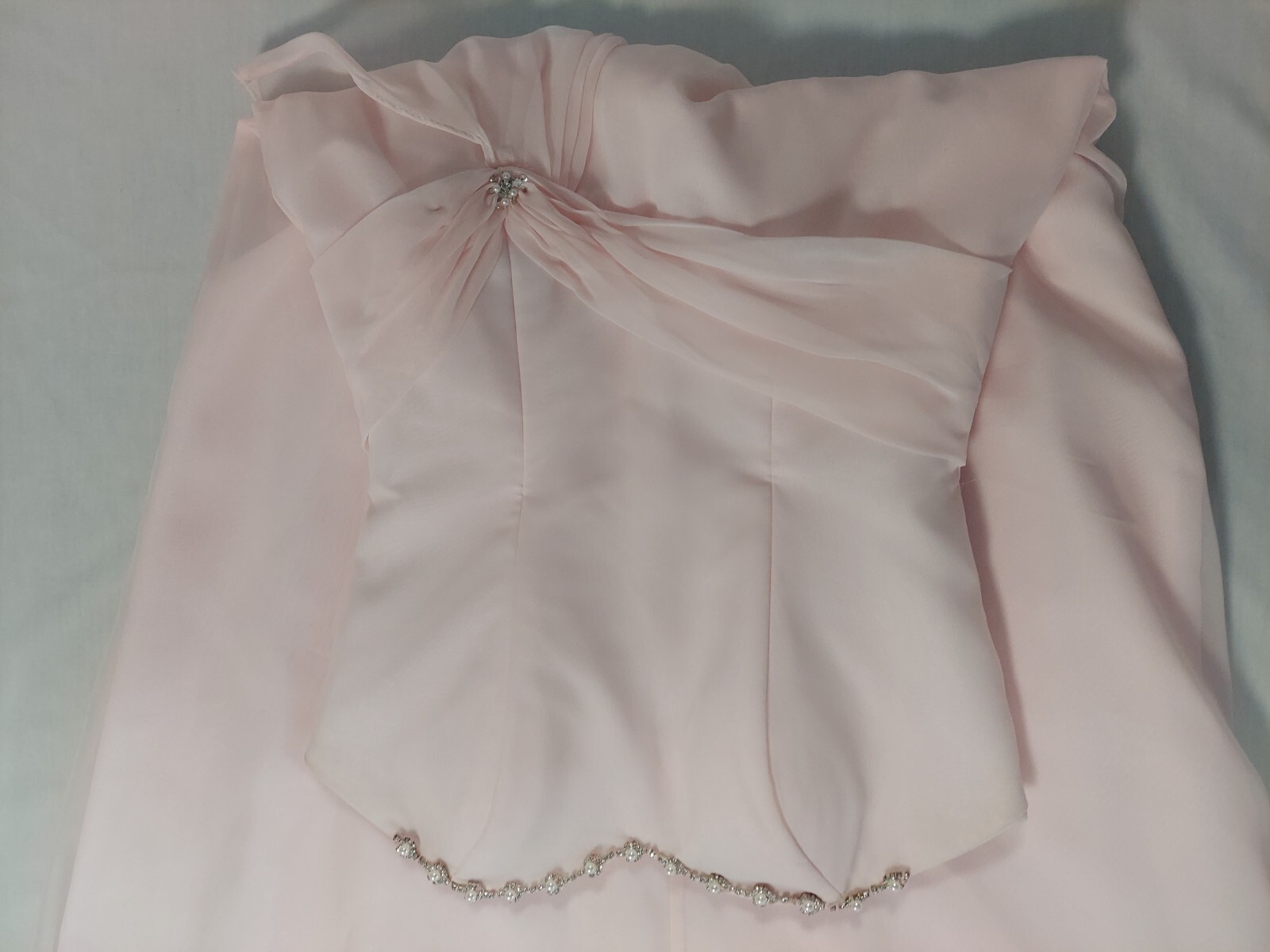 Mori Lee By Madeline Gardner Light Pink With Pearls Long Formal Dress, Size 3/4