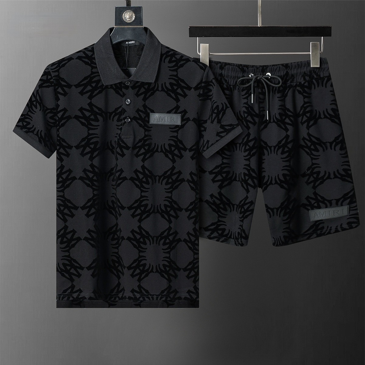 AMIRI Short-Sleeve Shirt & Shorts Set — All-Over Flocked Print — Size XL