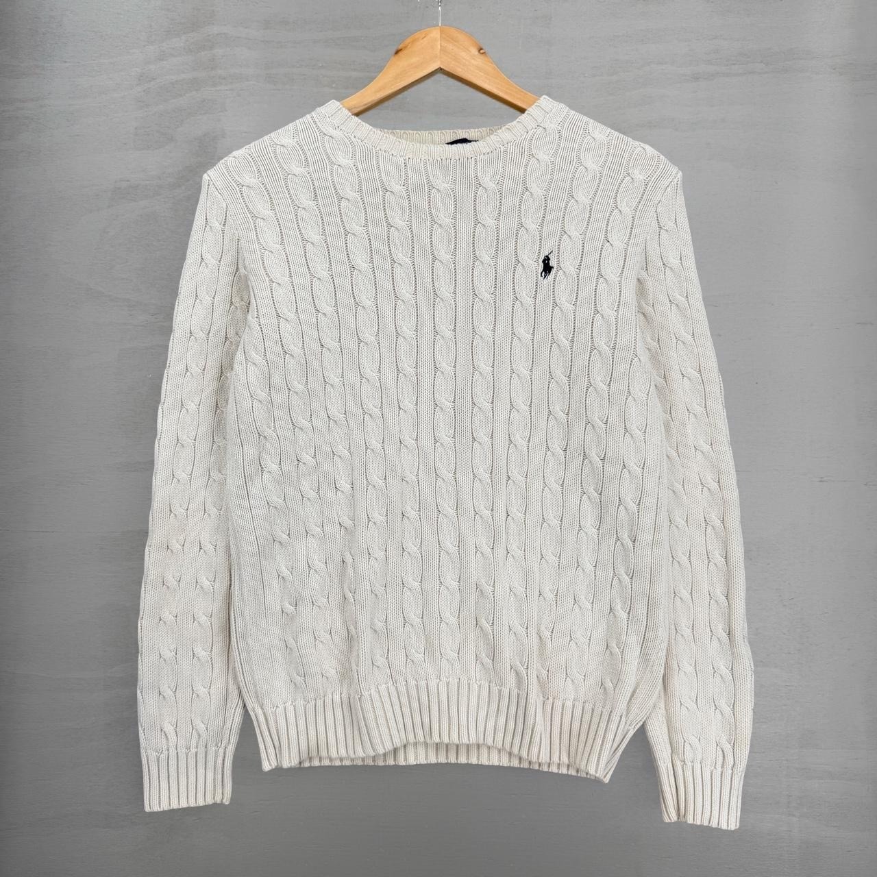Polo Ralph Lauren Sport Cable Knit Sweater Cream Off-White Cotton Women’s Large