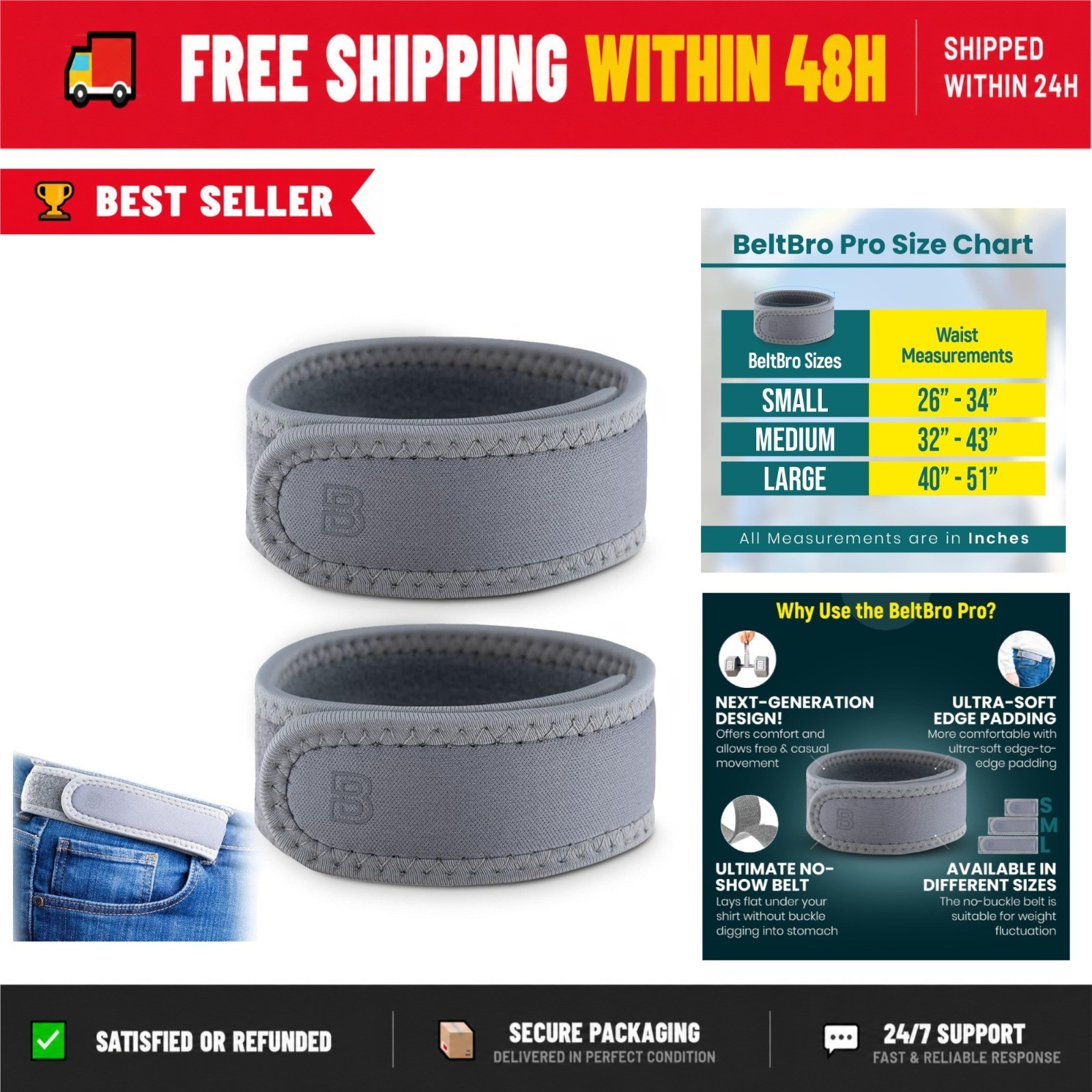 BeltBro Pro Elastic No Buckle Invisible Tactical Belt for Men & Women