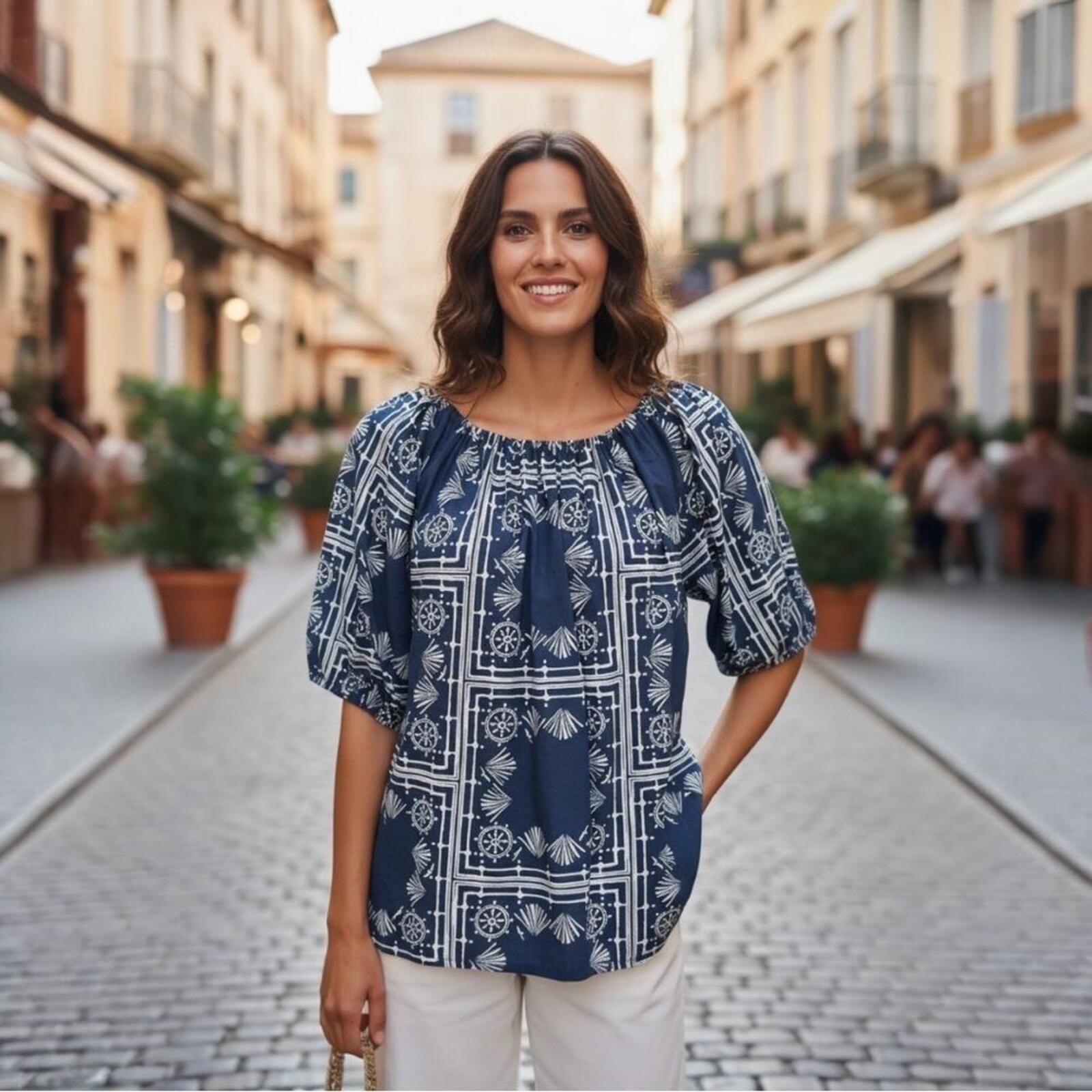 Sonoma Navy Geometric Women’s Blouse Petite XL