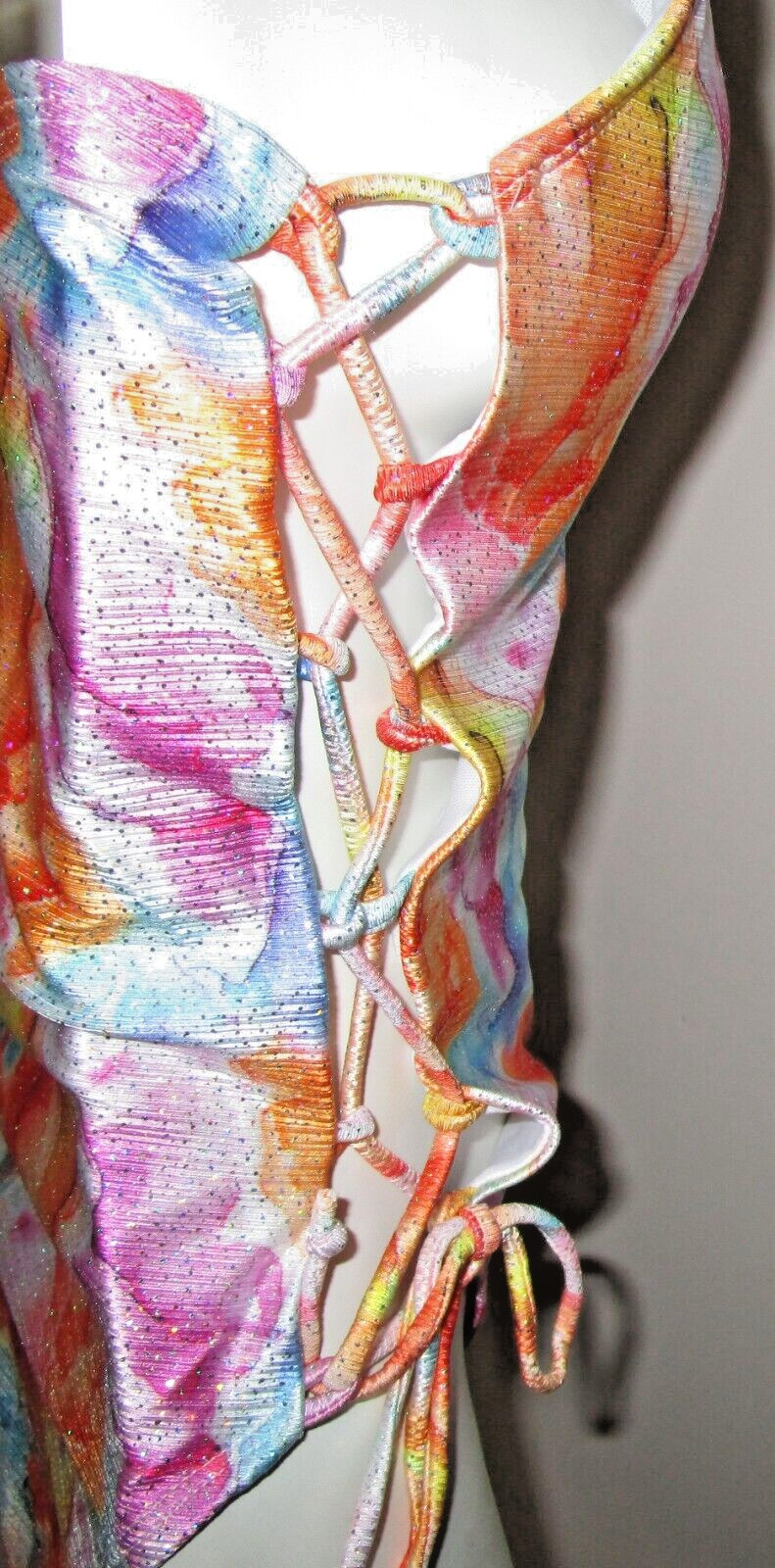 FICOATE~SMALL~Women’s Glittery Multi-Color Deep Plunge V-Neck One Piece Swimsuit