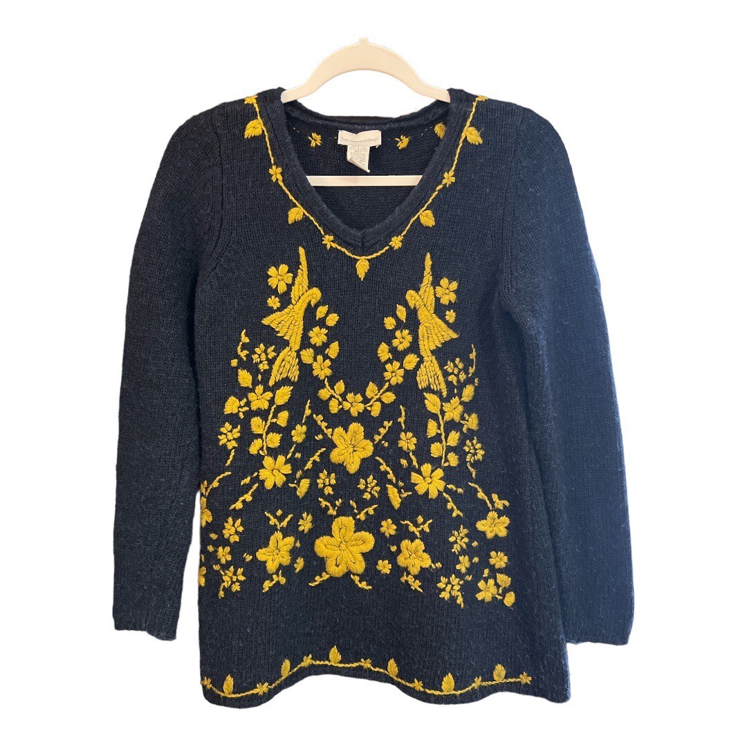 Soft Surroundings Angora/Wool Embroidered Sweater Size Medium