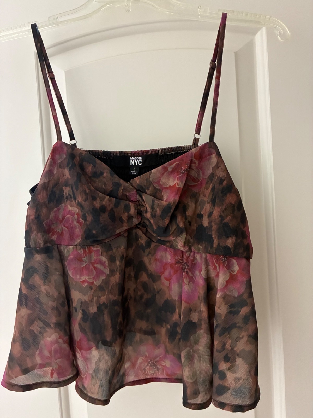 NWT Madden NYC Babydoll top Sz L Flowery roses airy sexy