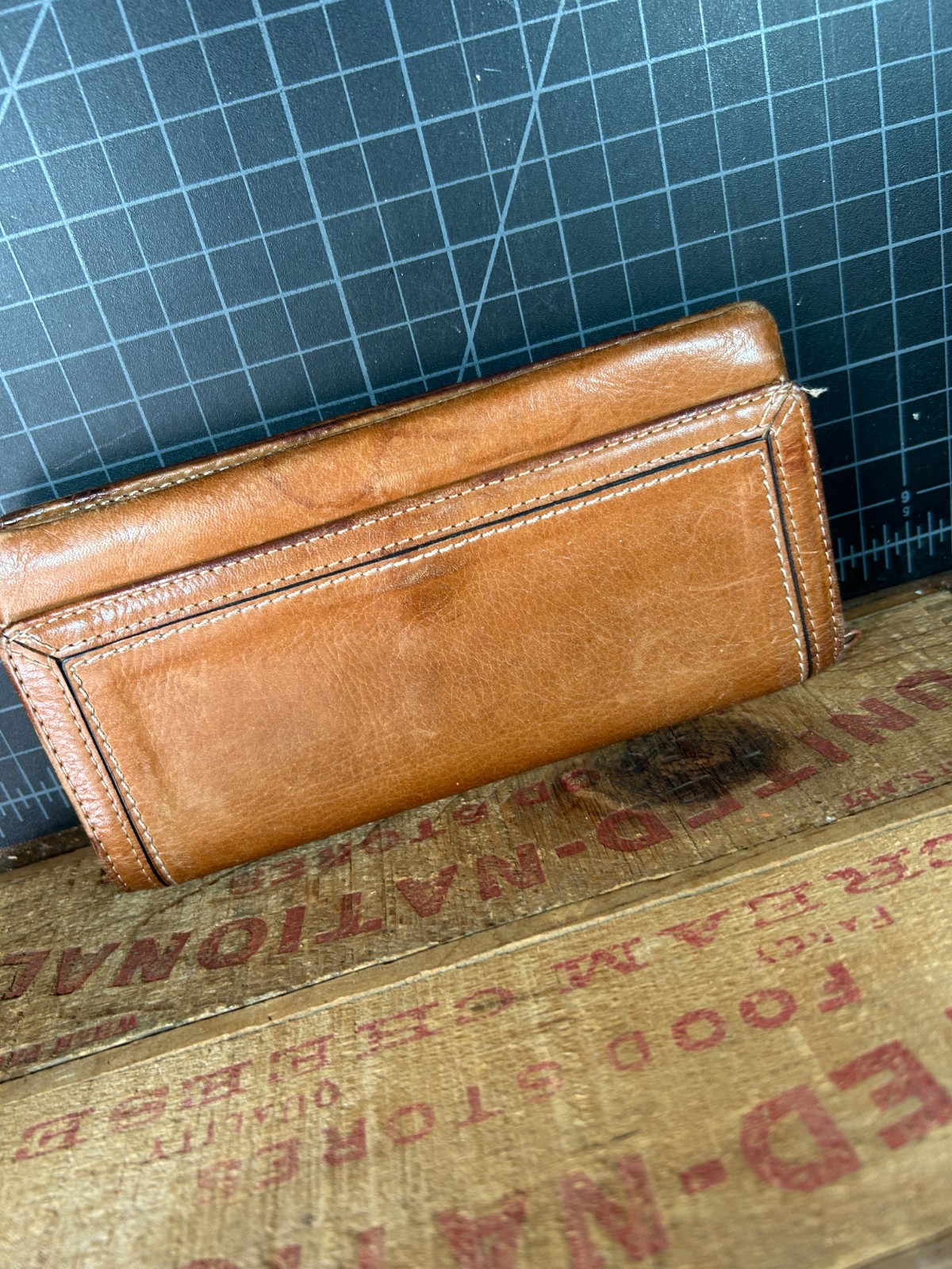 Fossil Genuine Leather Women Long Bifold Wallet Tan Brown Snap Zip Many Card