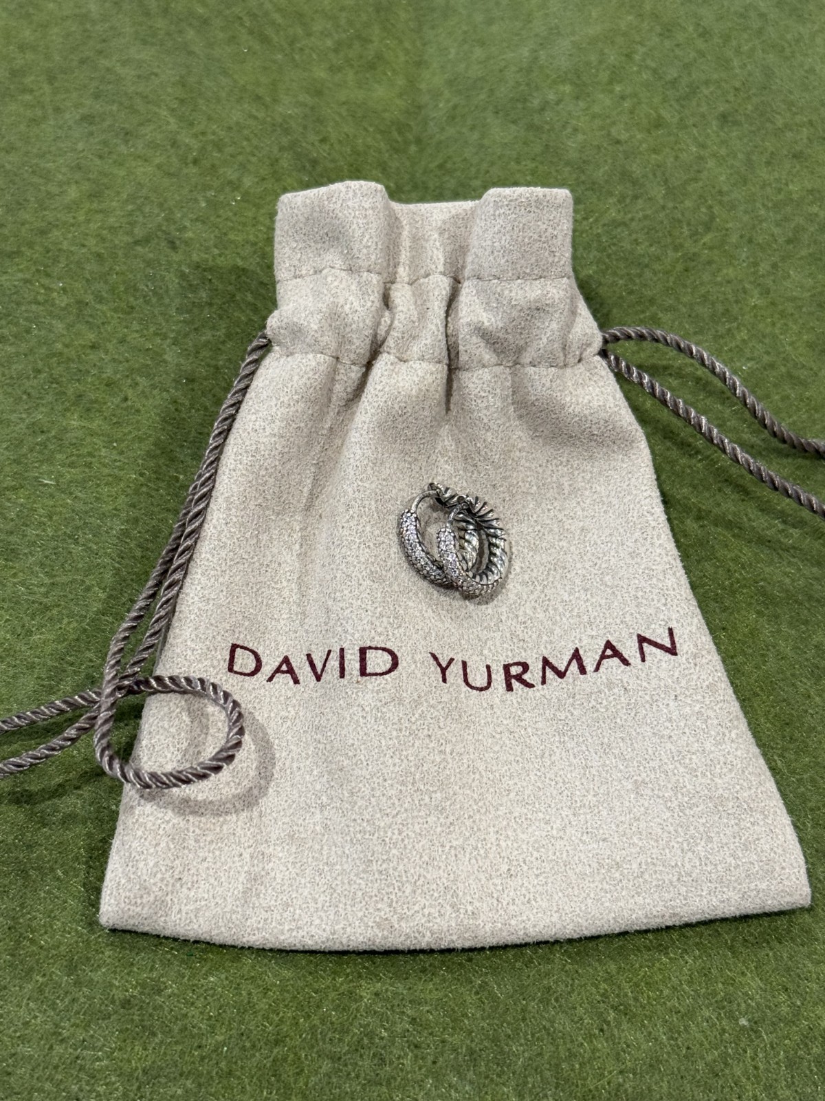 David Yurman Sterling Silver 925 Hoop Earrings Diamond Pavé 7mm