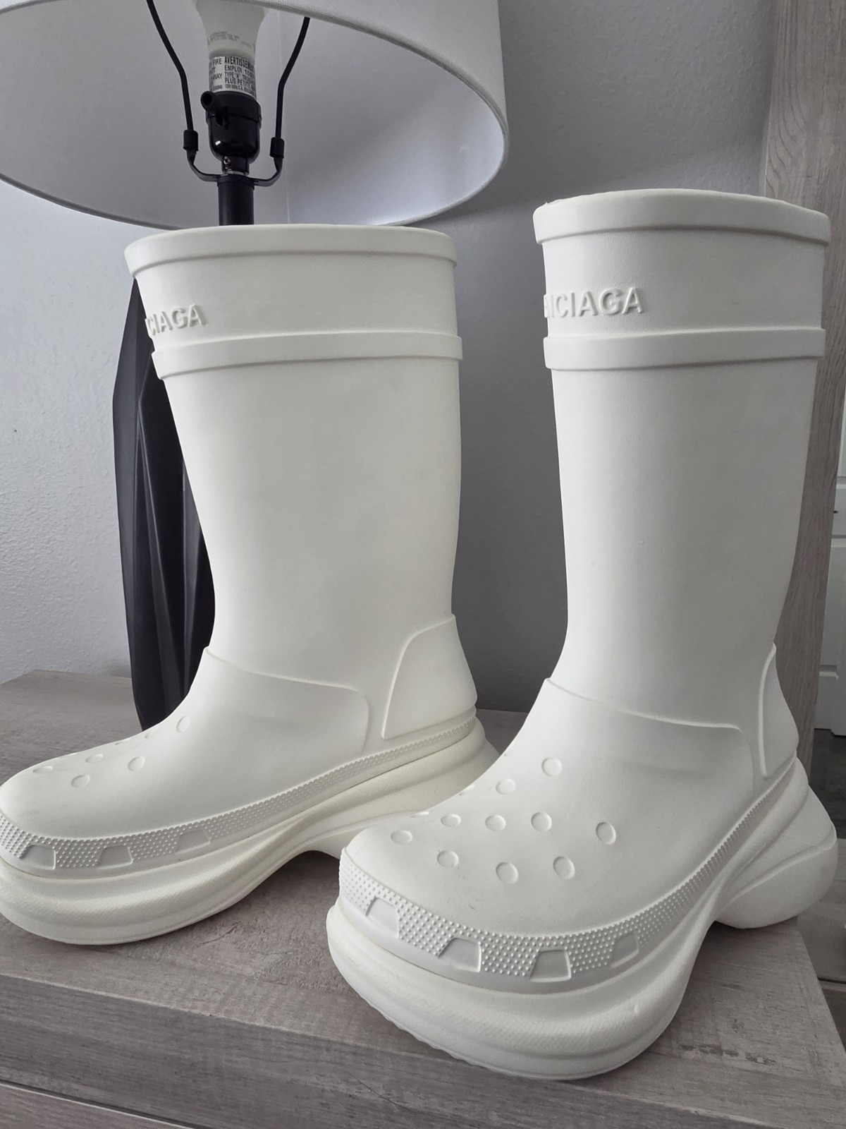 Balenciaga White Rubber Waterproof Rain Boots Mid-Calf Pull-On US 9
