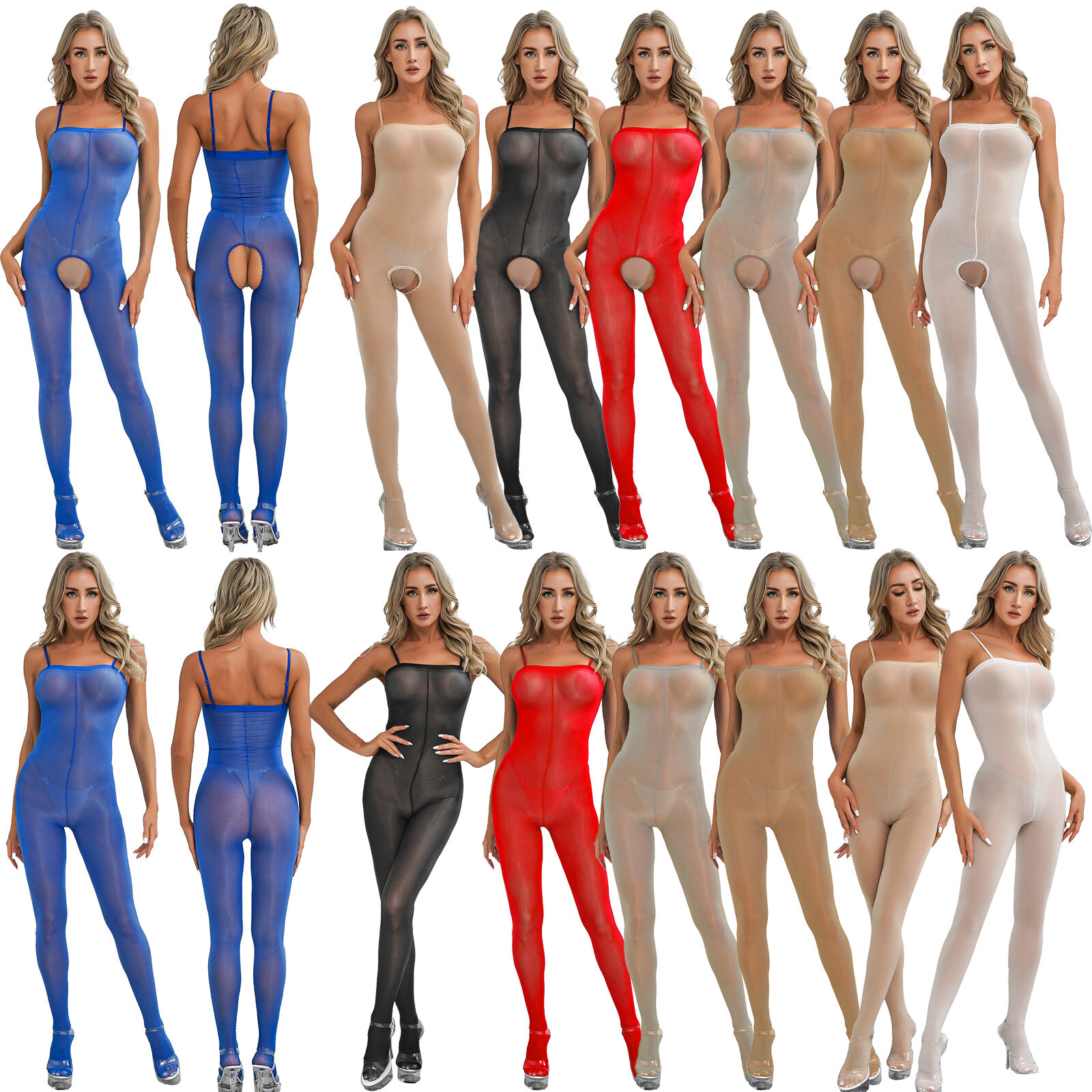 US Womens Sheer Bodystocking See-Through Bodysuit Lingerie Crotchless Jumpsuits