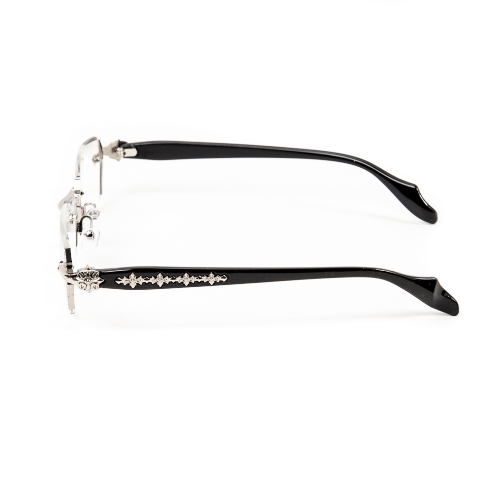 Retro Gothic Cross Style Edge Cut Rimless Clear Lens Silver Frame Eye Glasses