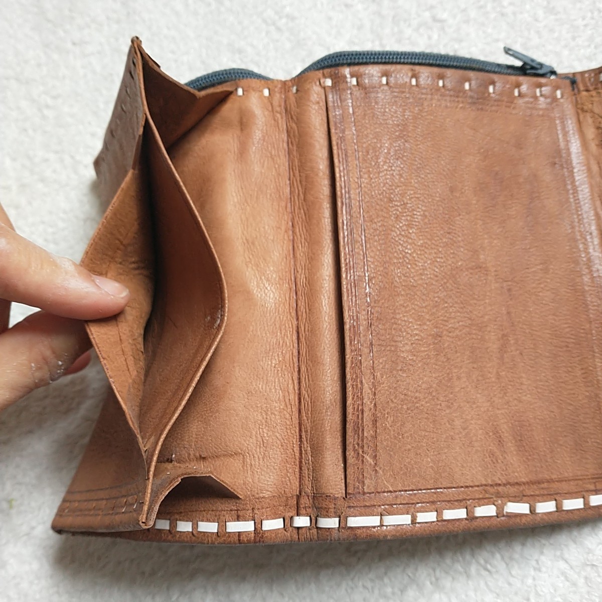 New Artisan Made in Morocco Leather Clutch Bag Wallet Brown Snap Button Ethnic