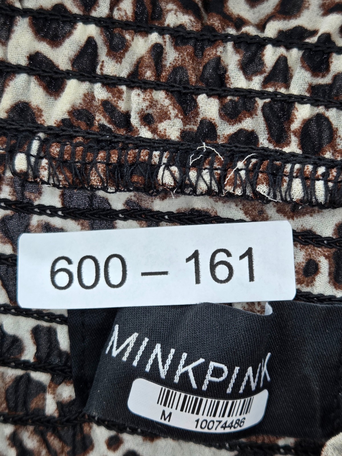 MinkPnk Blouse Womens Medium Brown Animal Print Smocked Boho Popover Top