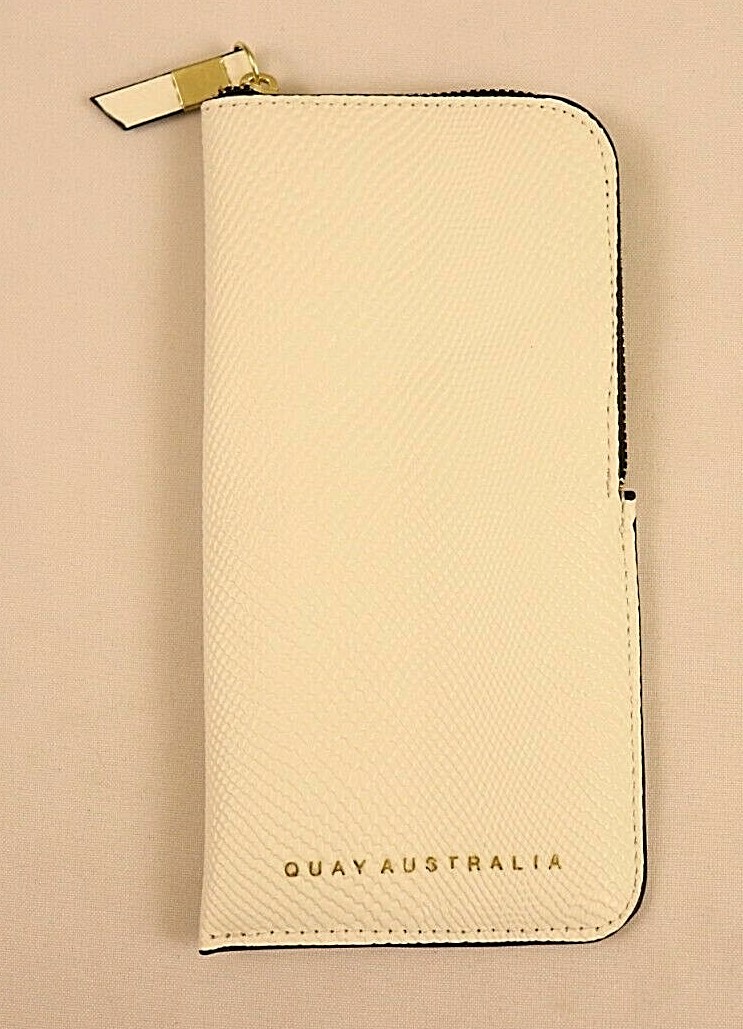 Quay Australia Sunglasses Case Limited Edition White Faux Snakeskin Zipper