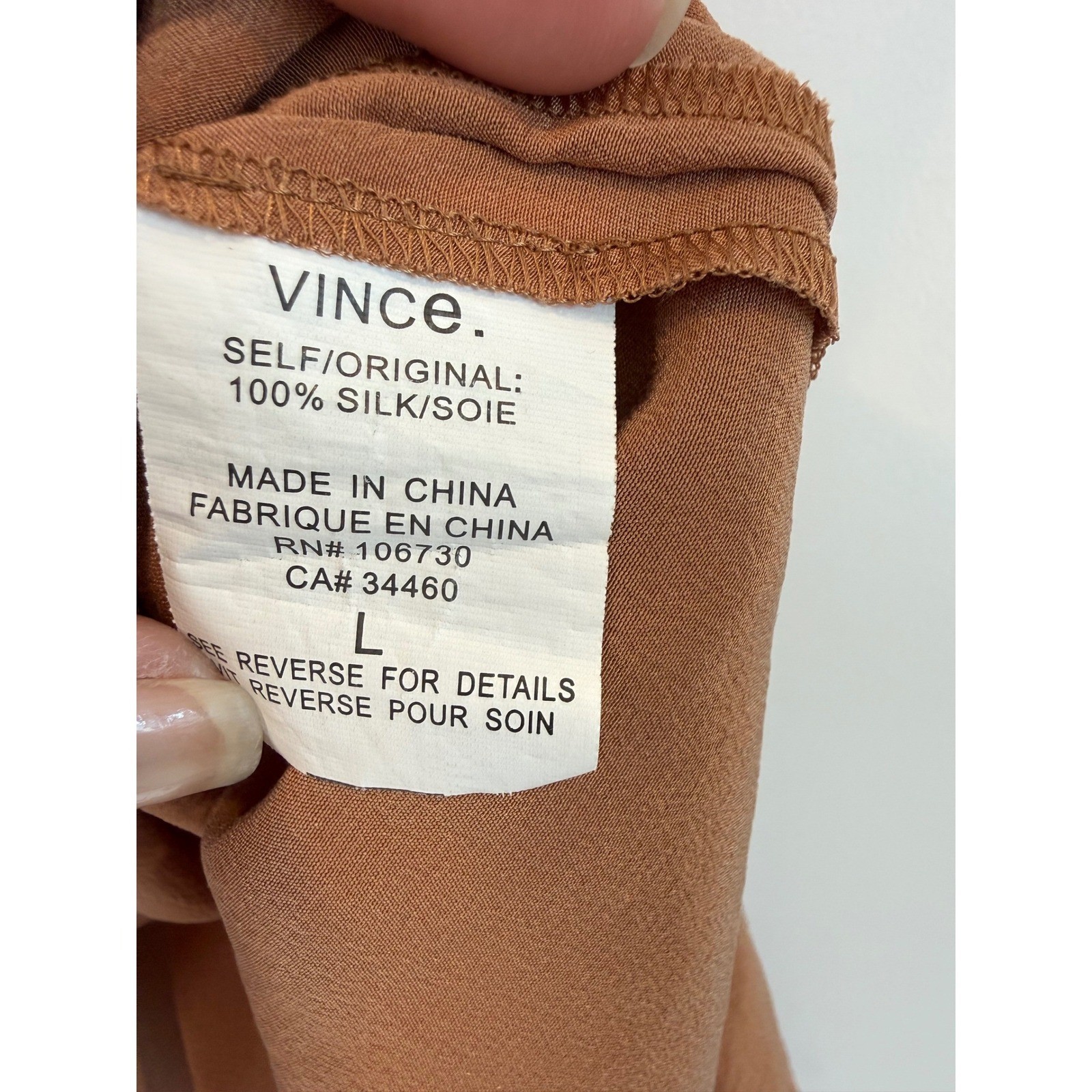 Vince 100% Silk Sleeveless Blouse Brown Zip Neck Tunic Tank Top Quiet Luxury – L
