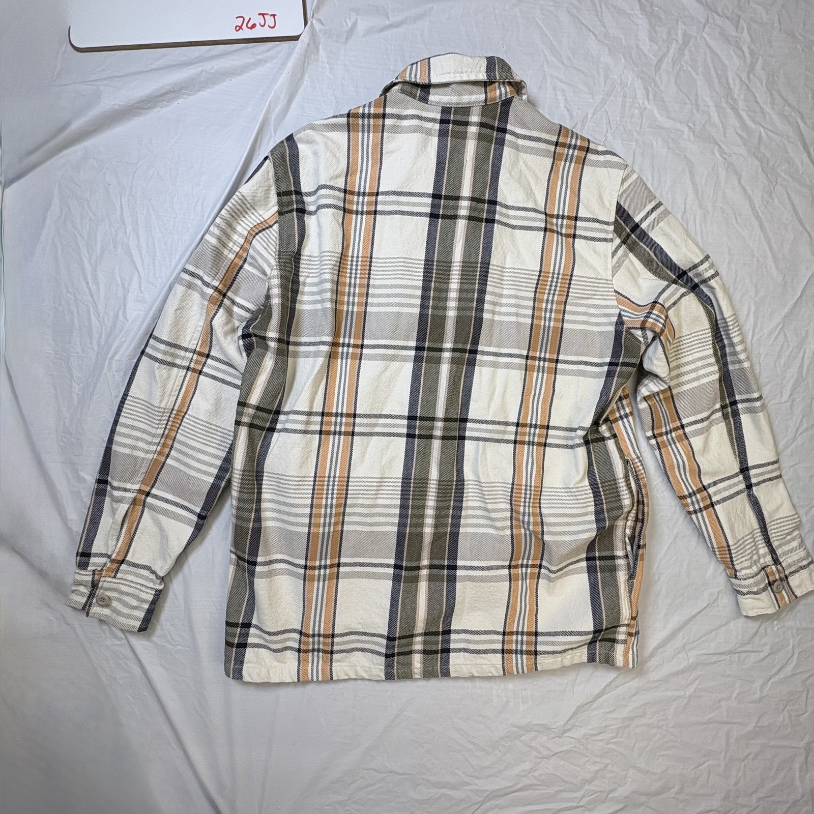 Zara Mens Jacket, plaid zipper size Large white/orange/gray/blue/green blouson