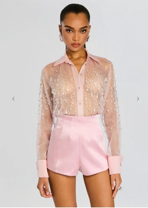 Retrofete Aubriella Embellished Shirt Earl Rose Large New with Tags