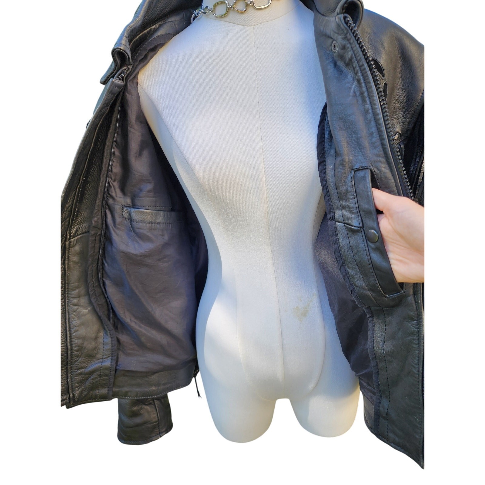 Vtg 90s Shaf Leather Fringe Biker Rose Punk Rock Motorcycle Gypsy Moto Jacket XL