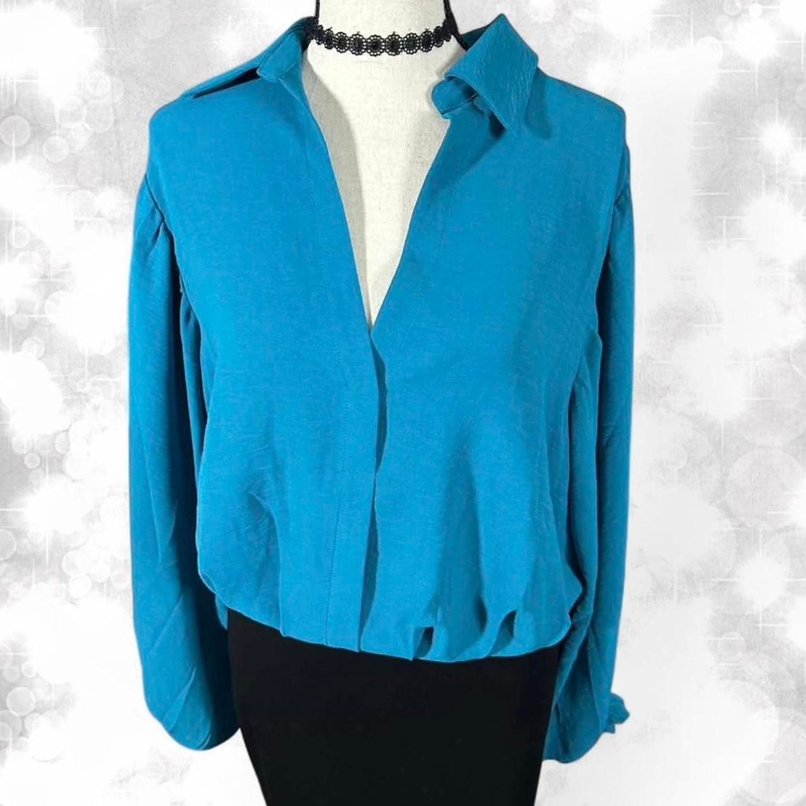 Vintage preppy style elegant long sleeve V-neck blouse