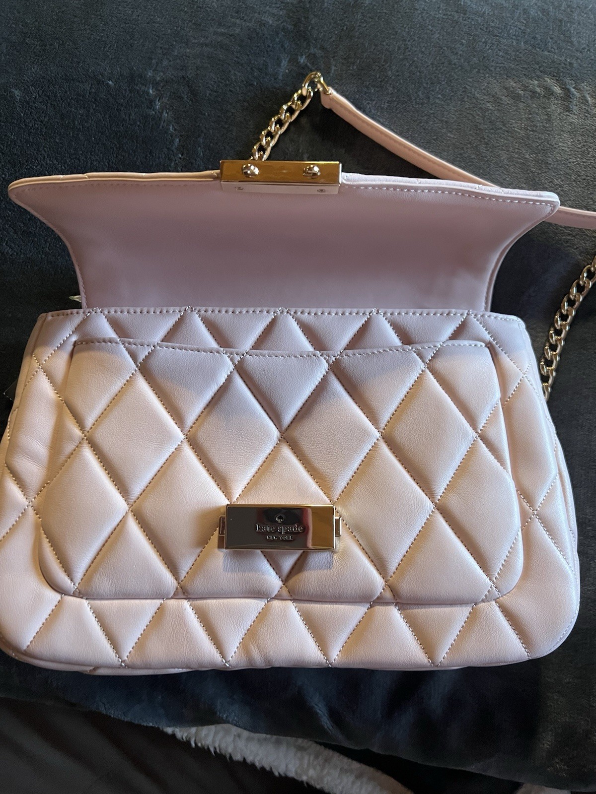 Kate Spade Carey Medium Quilted Shoulder Bag Leather Crossbody in Conch Pink New