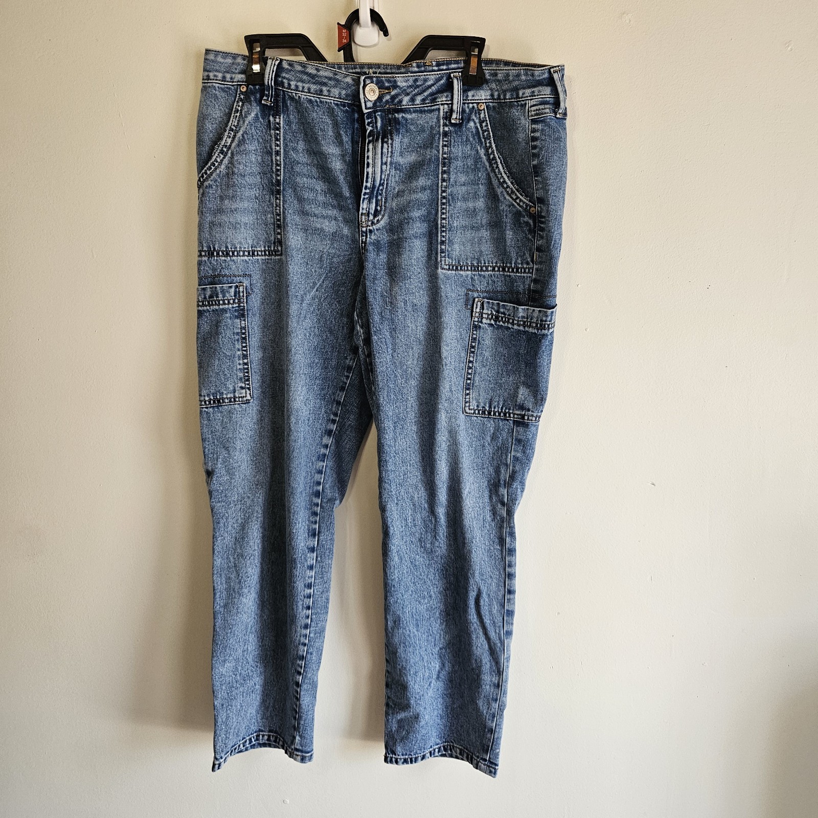 Natural Reflections High Rise Cargo Utility Jeans Denim Straight Leg Pants 12