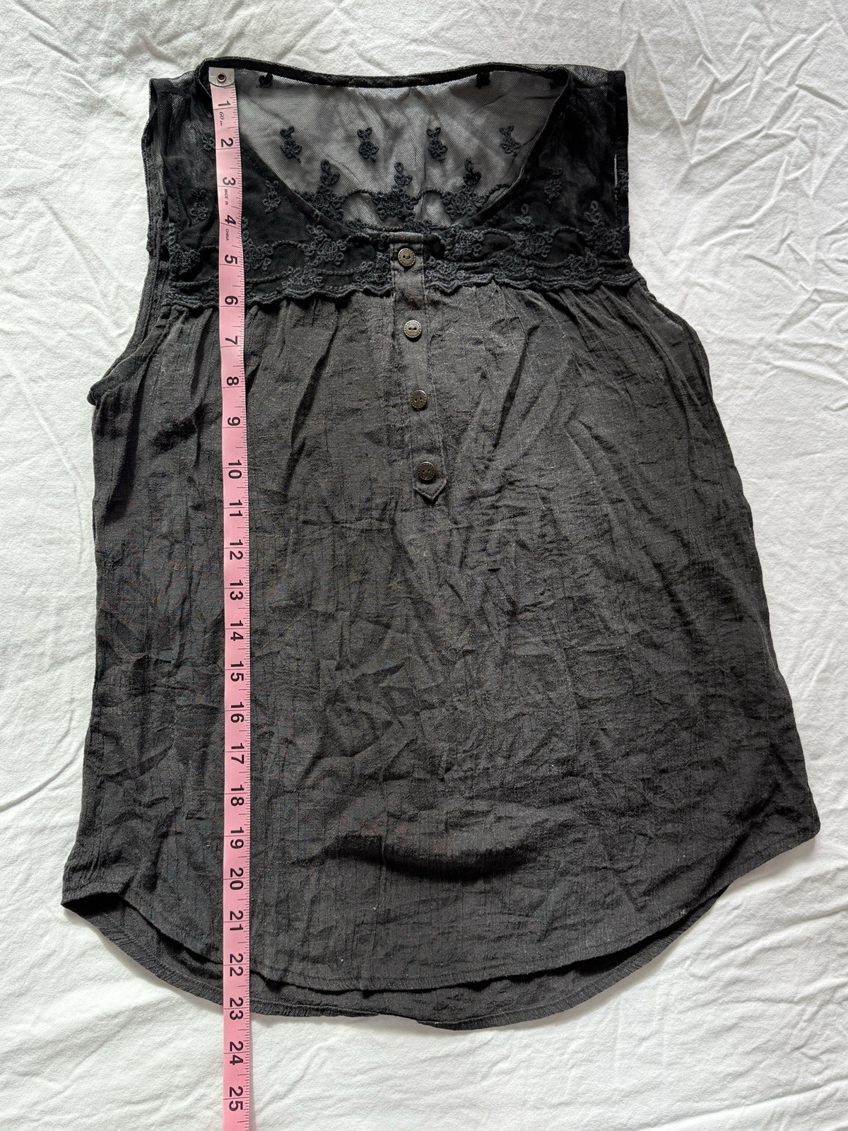 *Shirt unknown Brand* Black Lace Sheer Button Sleeveless Blouse Top Size M