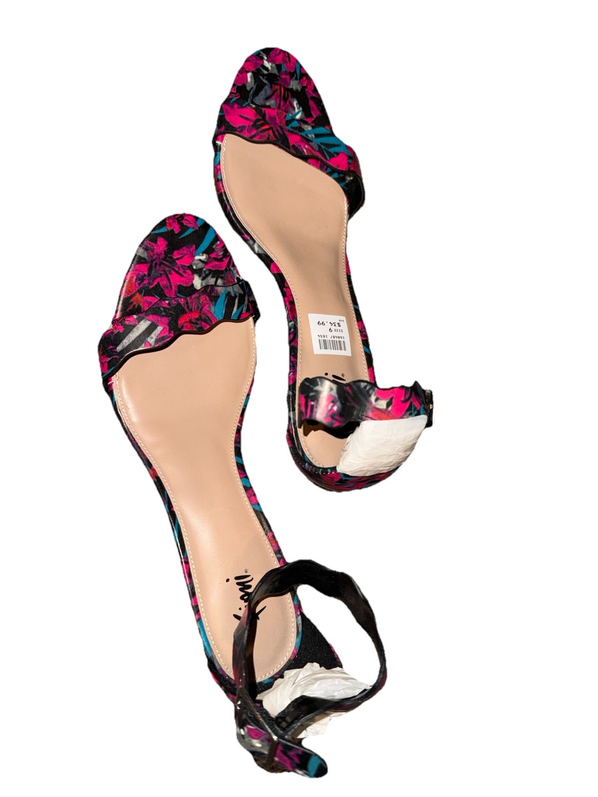 Fioni Women’s Floral Multicolor Strappy Open Toe Ankle Strap Heels US 9